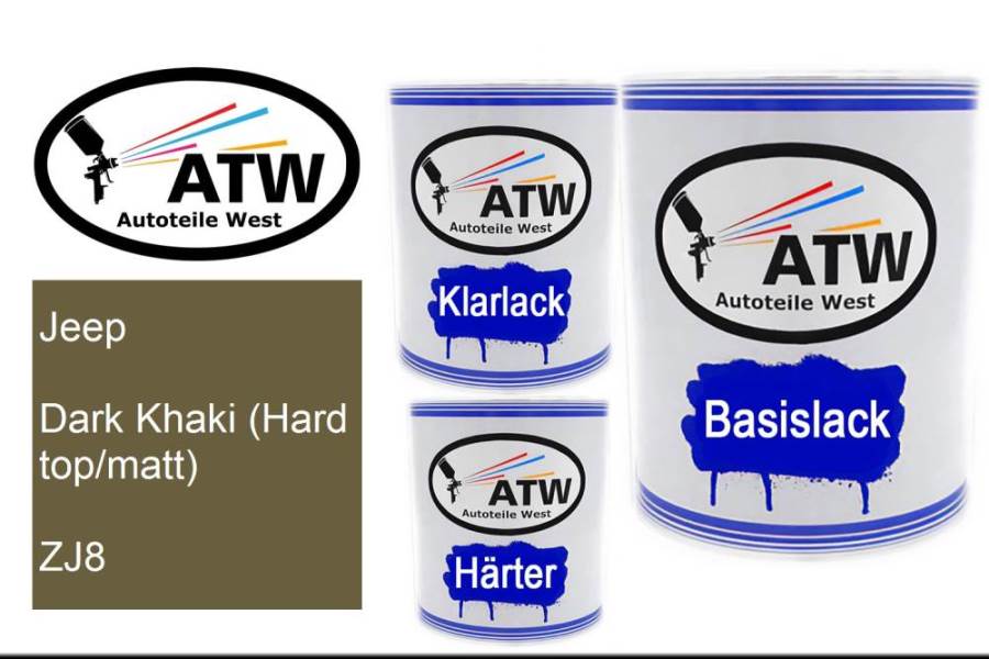 Jeep, Dark Khaki (Hard top/matt), ZJ8: 1L Lackdose + 1L Klarlack + 500ml Härter - Set, von ATW Autoteile West.